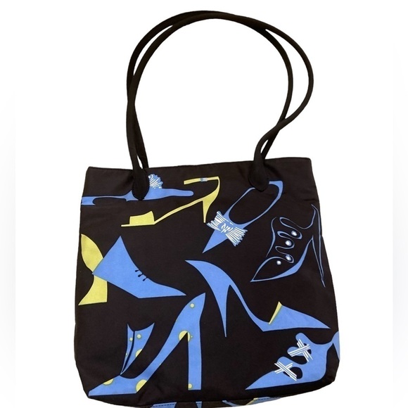 Zazou Sac black, periwinkle blue & chartreuse shoe print shoulder bag purse - Picture 2 of 8